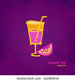 Wine glass icon with a straw and lemon hand drawing illustration - vector