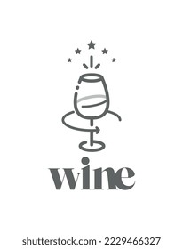 Wine glass icon swirling liquid for logo.