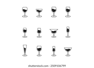 wine glass icon vector, alcohol glass in minimalist flat style