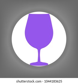 Wine glass icon. Vector. Violet icon on white circle with shadow at gray background.