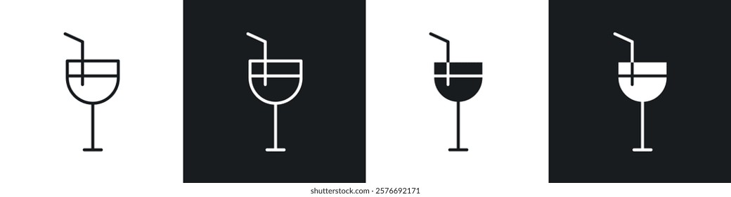 Wine glass icons collection in black and white solid and line style