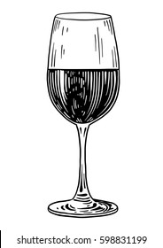 Wine Glass Illustration, Drawing, Engraving, Ink, Line Art, Vector