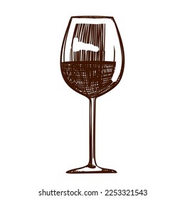 Wine glass. illustration. Winemaking products in sketch style.Vector illustration on isolated background. Classical alcoholic drink. Design For web, info graphics.