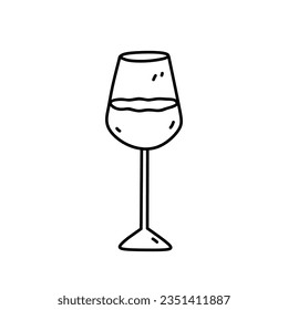 Wine glass isolated on white background. Alcoholic beverage. Vector hand-drawn illustration in doodle style. Perfect for cards, menu, decorations, logo, various designs.