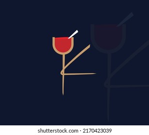 Wine glass with K letter Illustration design, Logo Design