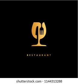 Wine Glass Knife Fork Restaurant Logo