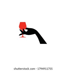 Wine glass in lady hand vector. drinking wine sign lady symbol or clipart.