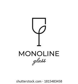 Wine Glass And Leaf Monoline Logo / Icon Design Template 