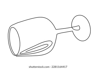 Wine glass lies one line art,continuous drawing contour.Hand drawn decoration for malversation and addiction,alcoholism concept.Editable stroke. Isolated.Vector ilustration