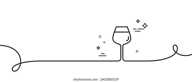 Wine glass line icon. Continuous one line with curl. Bordeaux glass sign. Bordeaux glass single outline ribbon. Loop curve pattern. Vector