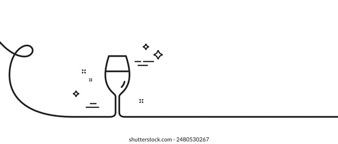 Wine glass line icon. Continuous one line with curl. Burgundy glass sign. Wineglass single outline ribbon. Loop curve pattern. Vector