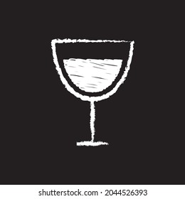 Wine glass line Icon design white chalk. Draw a picture on the blackboard.