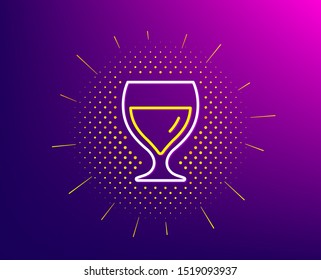 Wine glass line icon. Halftone pattern. Alcohol drink sign. Beverage symbol. Gradient background. Wine glass line icon. Yellow halftone pattern. Vector
