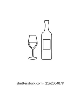 Wine and glass line icon. Vector Illustration on the white background flat sign