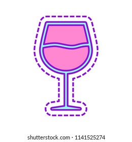 Wine glass. Linear, thin outline. Colored sketch with dotted border on white background