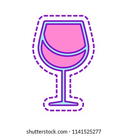 Wine glass. Linear, thin outline. Colored sketch with dotted border on white background