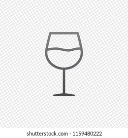 Wine glass. Linear, thin outline. On grid background