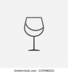 Wine glass. Linear, thin outline. On grid background