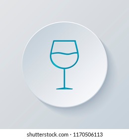 Wine glass. Linear, thin outline. Cut circle with gray and blue layers. Paper style