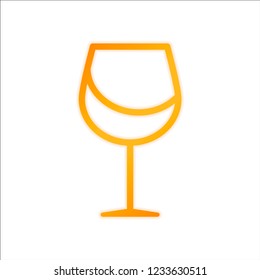 Wine glass. Linear, thin outline. Orange sign with low light on white background