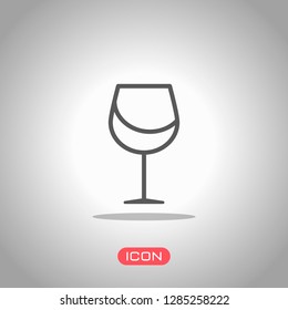 Wine glass. Linear, thin outline. Icon under spotlight. Gray background