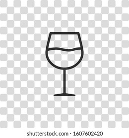 Wine glass. Linear, thin outline. Black symbol on transparency grid
