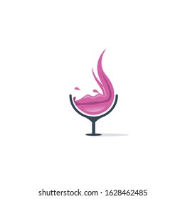 Wine glass and lips vector logo design.