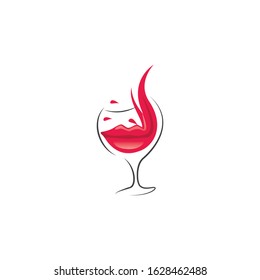 Wine glass and lips vector logo design.