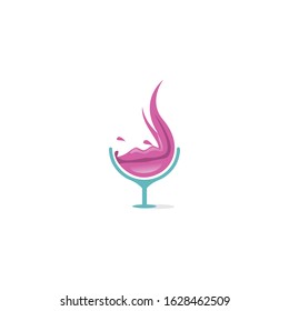 Wine glass and lips vector logo design.