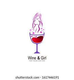 Wine glass logo, Wine logo design template, Wine logo and girl icon template