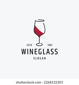 Wine Glass logo design template. Vector illustration line art icon .