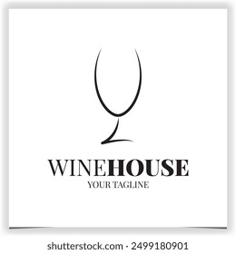 Wine glass logo design template modern line art style