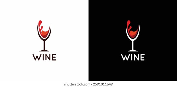 Wine glass logo design. Vector illustration of red wine drink