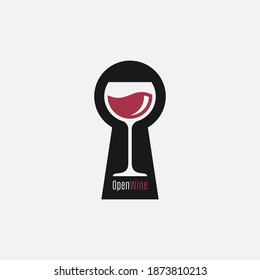 Wine Glass Logo. Open Wine Key Hole Concept On White Background