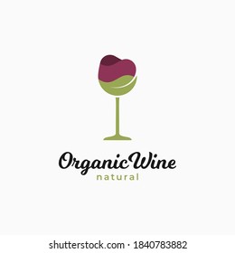 Wine Glass Logo. Organic Wine With Wineglass And Leaf On White Background 