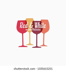 Wine glass logo. Red and white wine banner on white background