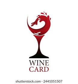 Wine Glass Logo With Wine Splashes Isolated on White. Minimalistic Vector illustration for Wine Bar or Cocktail Bar Menu.