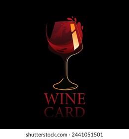 Wine Glass Logo With Wine Splashes and Minimalists Rural Landscape Background. Vector illustration for Wine Bar or Cocktail Bar Menu.