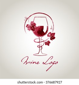 Wine glass logo template (watercolor style)