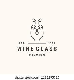Wine glass logo vector icon illustration hipster vintage retro .