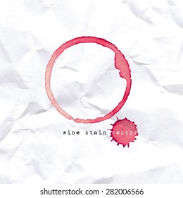 Wine glass mark on crumbled paper.  Vector illustration.