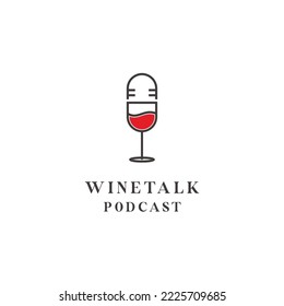 Wine glass and mic podcast logo design vector icon	