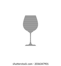 Wine glass in minimalist linear style. Silhouette of glassware performed in the form of black thin lines. One alcohol object. Simple object. Isolated image on white backdrop. Vector.
