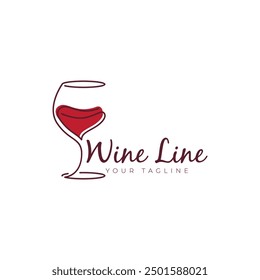 wine and glass with minimalist style line restaurant and bar logo vector icon illustration design	
