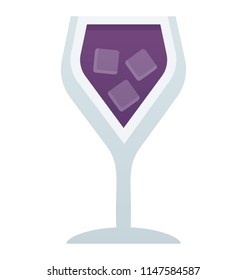 
A wine glass with modern drink and ice cubes, aviation cocktail 

