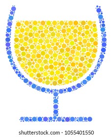 Wine Glass mosaic of dots in various sizes and color tinges. Dots are composed into wine glass vector composition. Vector illustration.