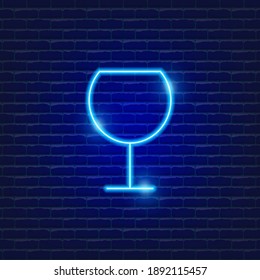 Wine Glass Neon Icon. Drink Concept. Vector Illustration For Design.
