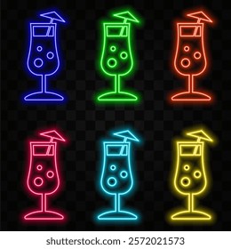 Wine glass neon sign. Bright party icon. New Year and Christmas concept. Vector illustration for design..