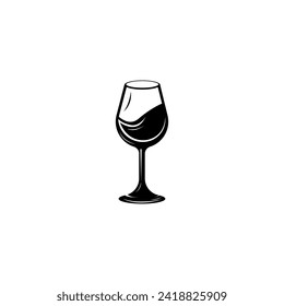 Wine glass on a white background, Vector illustration, black and white, one glass of wine