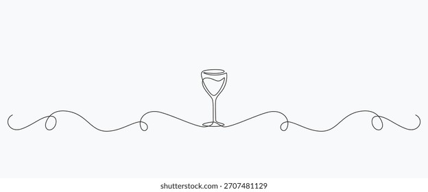 Weinglas mit Wein, eine durchgehende Skizze. Linienkunst, Vektorgrafik
